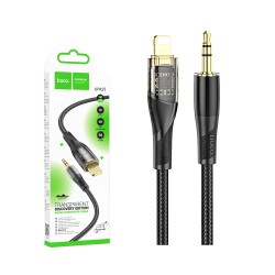 Hoco UPA25 Cable de Conversión de Audio Transparente Discovery Edition Lightning a 3,5mm 1m Negro